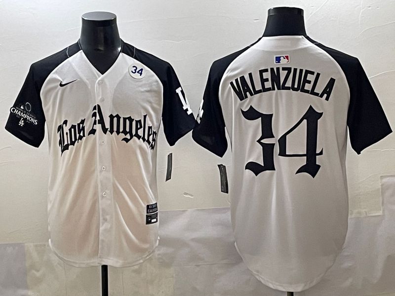 Men 2025 Los Angeles Dodgers #34 Valenzuela White black Five generations Joint Name Nike MLB Jersey style 52610